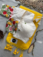 Yellow Handloom Cotton Saree With Embrodery Work Redy Made Blouse